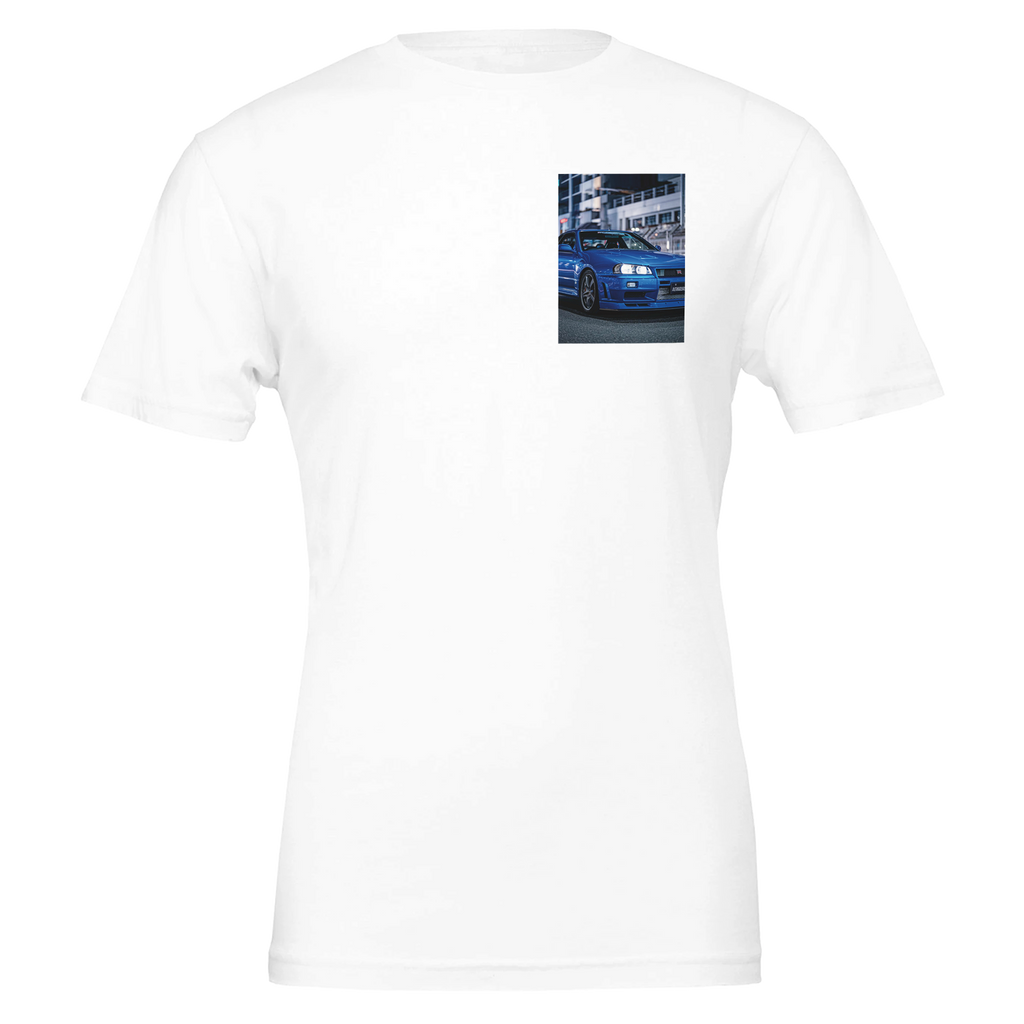R34 Skyline Midnight T-Shirt — detail view | Wild Thread Co