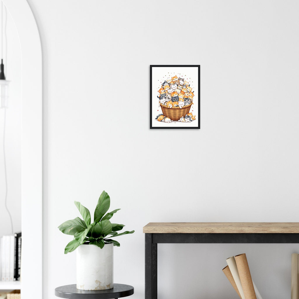 Kitten Basket Art Framed Print Wall Art Ready to Hang UK Framed Art Print — detail view | Wild Thread Co
