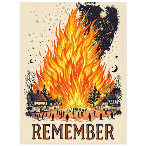 Bonfire Night Village Scene Art Print Art Print — detail view | Wild Thread Co