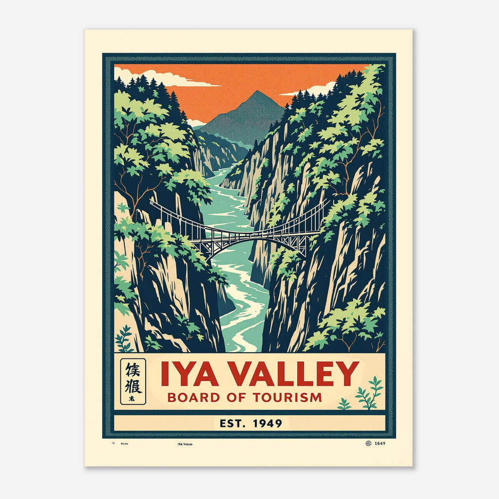 Iya Valley Vintage Travel Poster Art Print — detail view | Wild Thread Co