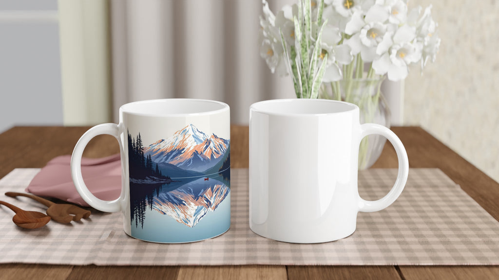 Lake Reflection Still Morning Canoe Mug — detail view | Wild Thread Co