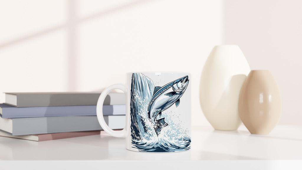 Salmon Leaping Waterfall Determination Mug — detail view | Wild Thread Co