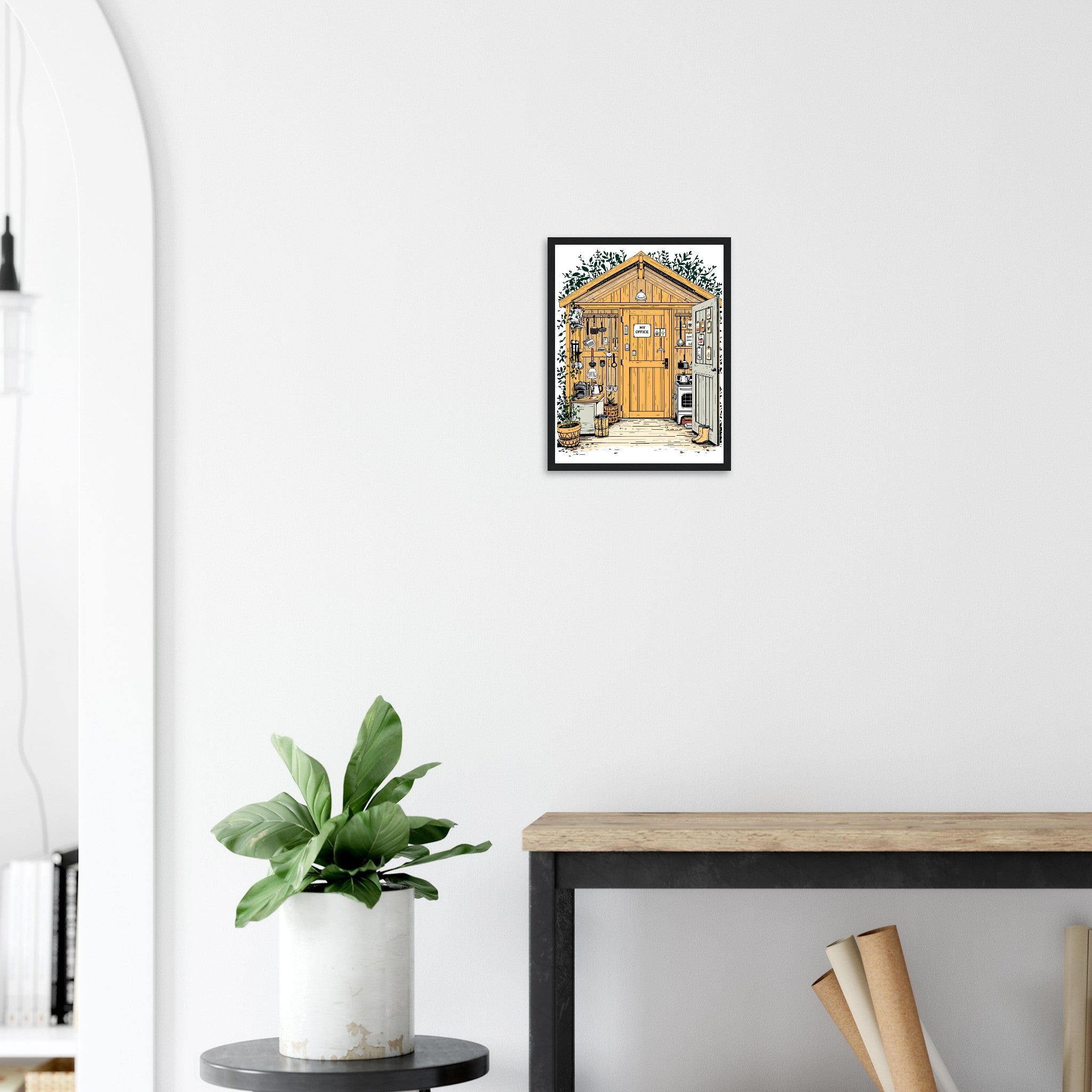 Allotment Shed Sanctuary Framed Art Print — detail view | Wild Thread Co