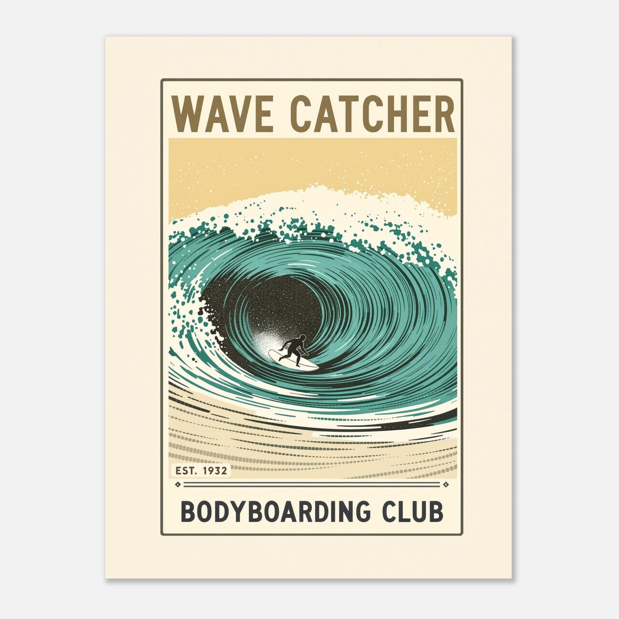 Wave Catcher Vintage Travel Poster Art Print — detail view | Wild Thread Co