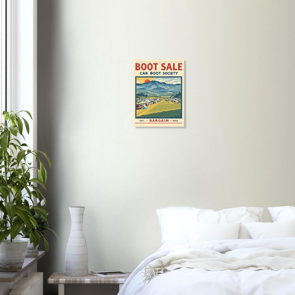 Boot Sale Vintage Travel Poster Art Print — detail view | Wild Thread Co
