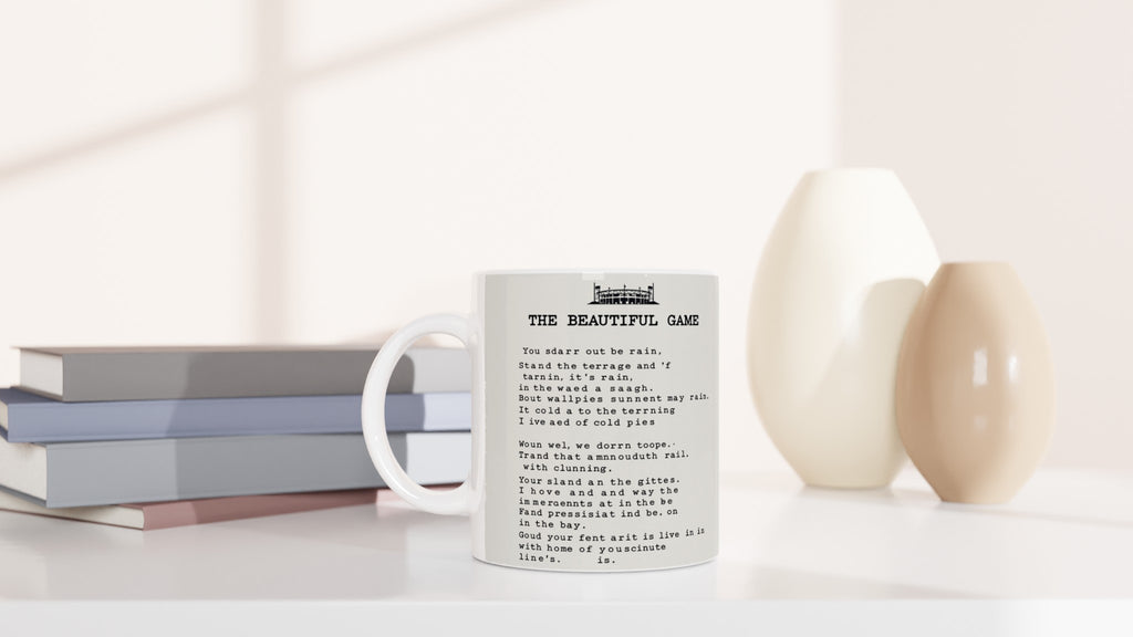 Retro British Football Terrace Poetry Mug — detail view | Wild Thread Co