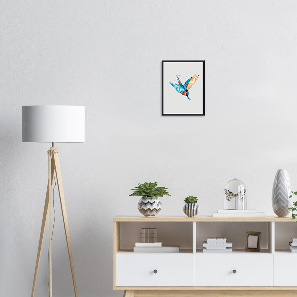 Kingfisher Electric Dive Framed Art Print — detail view | Wild Thread Co