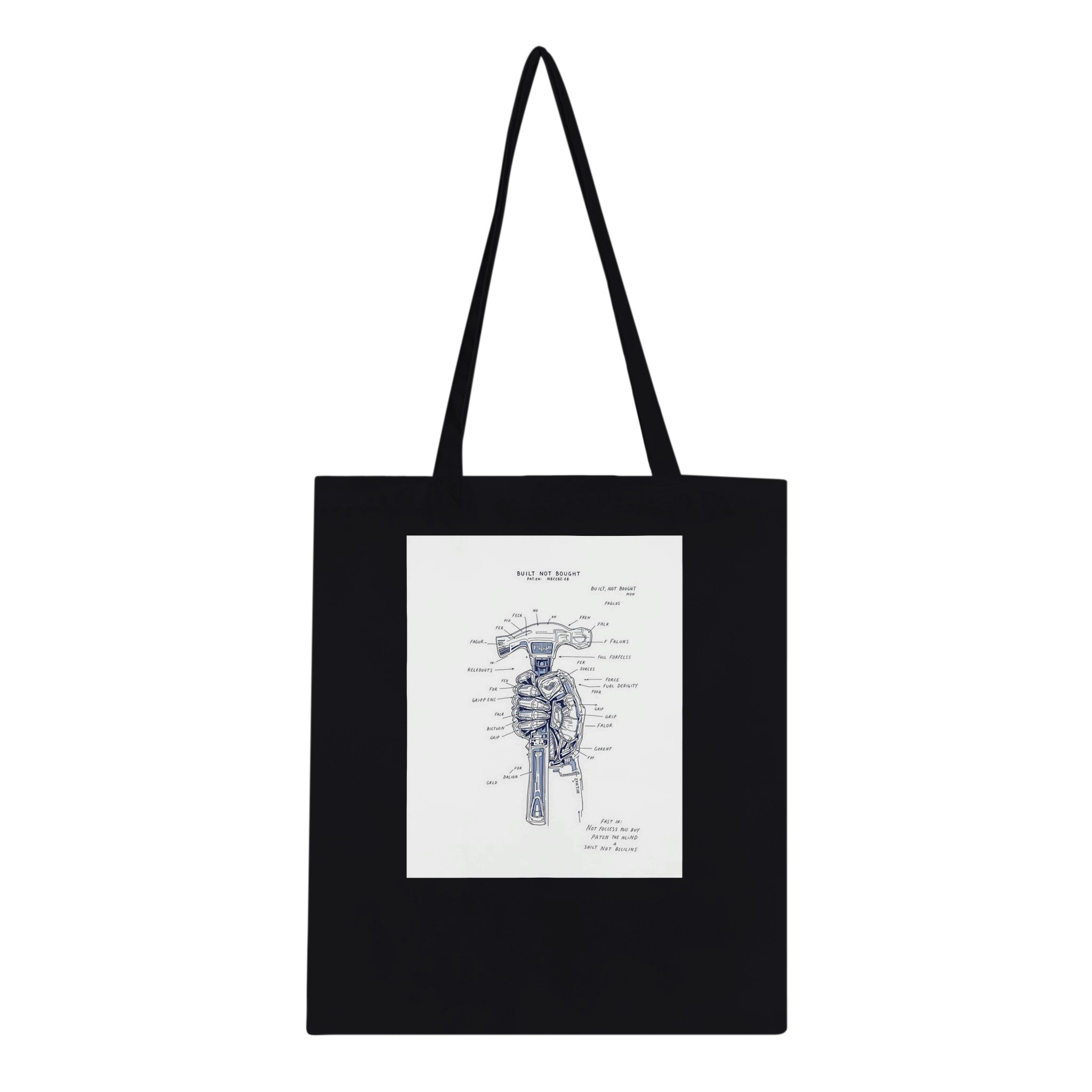 Builder Patent Drawing Hands Tote Bag Cotton Shopper UK Tote Bag — detail view | Wild Thread Co