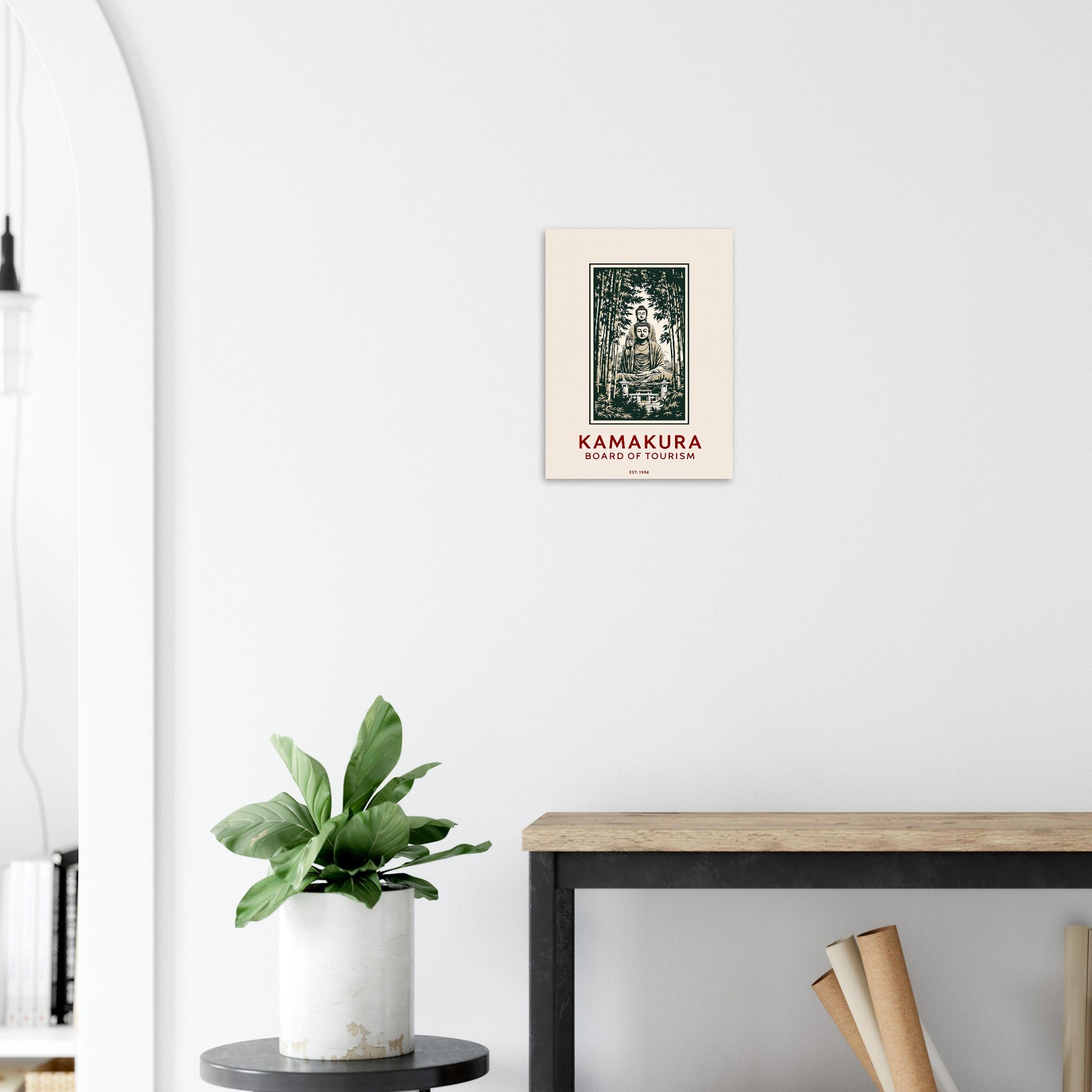 Kamakura Vintage Travel Poster Art Print — detail view | Wild Thread Co