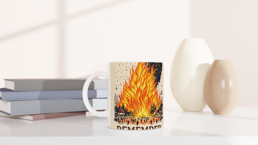 Bonfire Night Village Fire Mug — detail view | Wild Thread Co