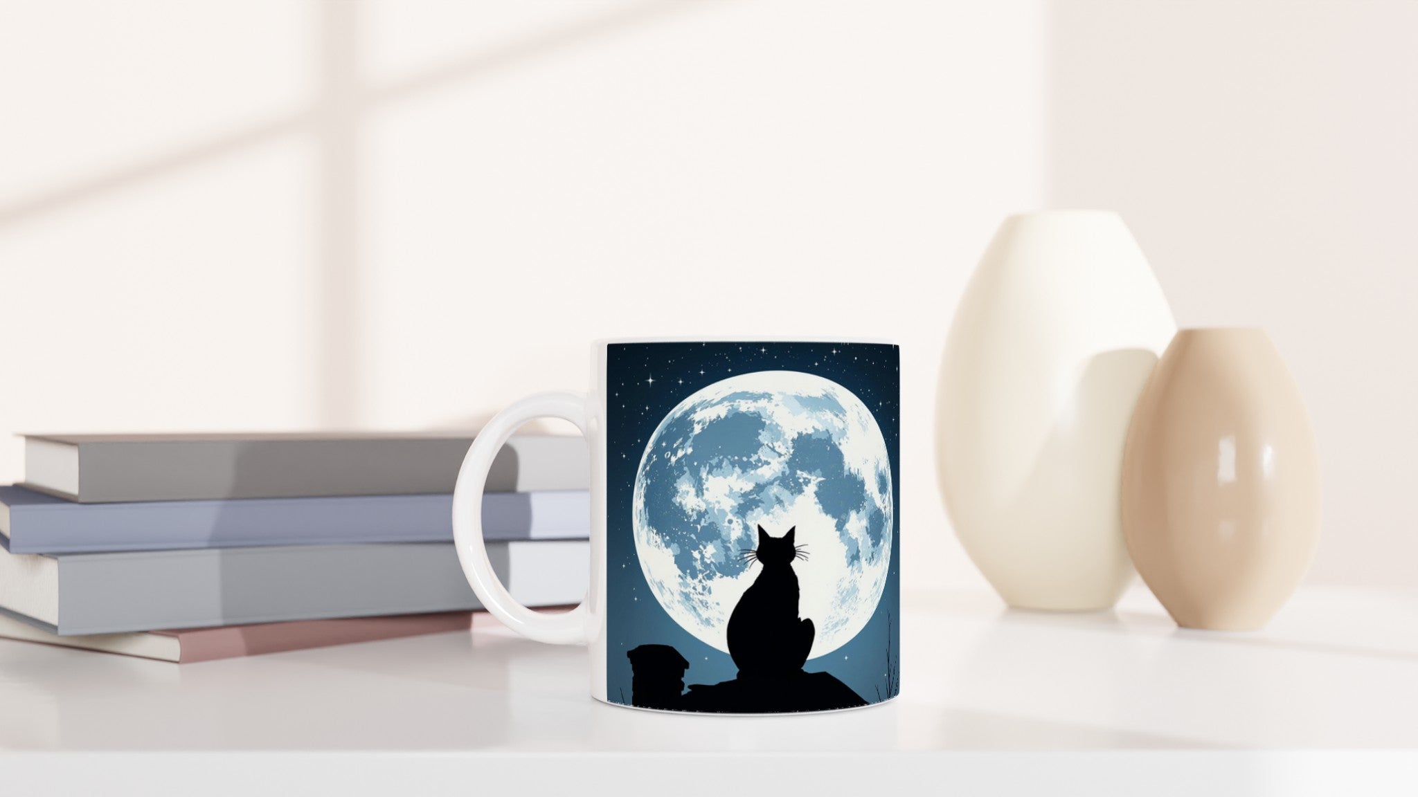 Black Cat Moonlight Mug — detail view | Wild Thread Co