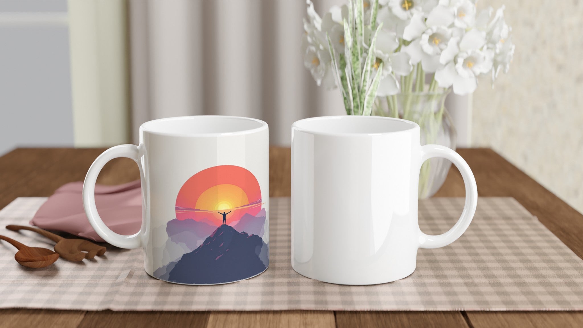 Alpenglow Sunrise Mountain First Light Mug Coffee Tea Ceramic 11oz UK Gift Mug — detail view | Wild Thread Co