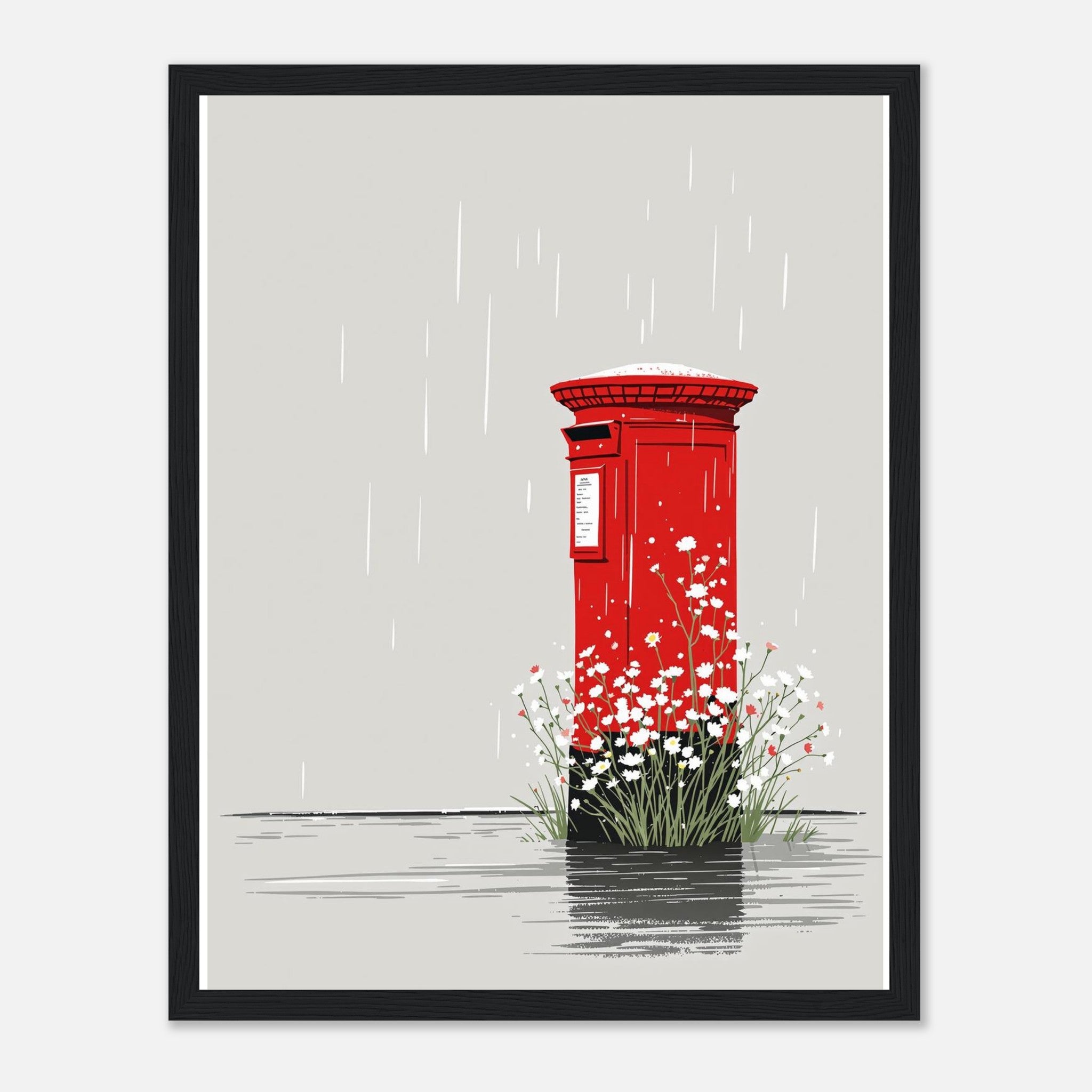 Red Postbox In The Rain Art Framed Print Wall Art Ready to Hang UK Framed Art Print — detail view | Wild Thread Co