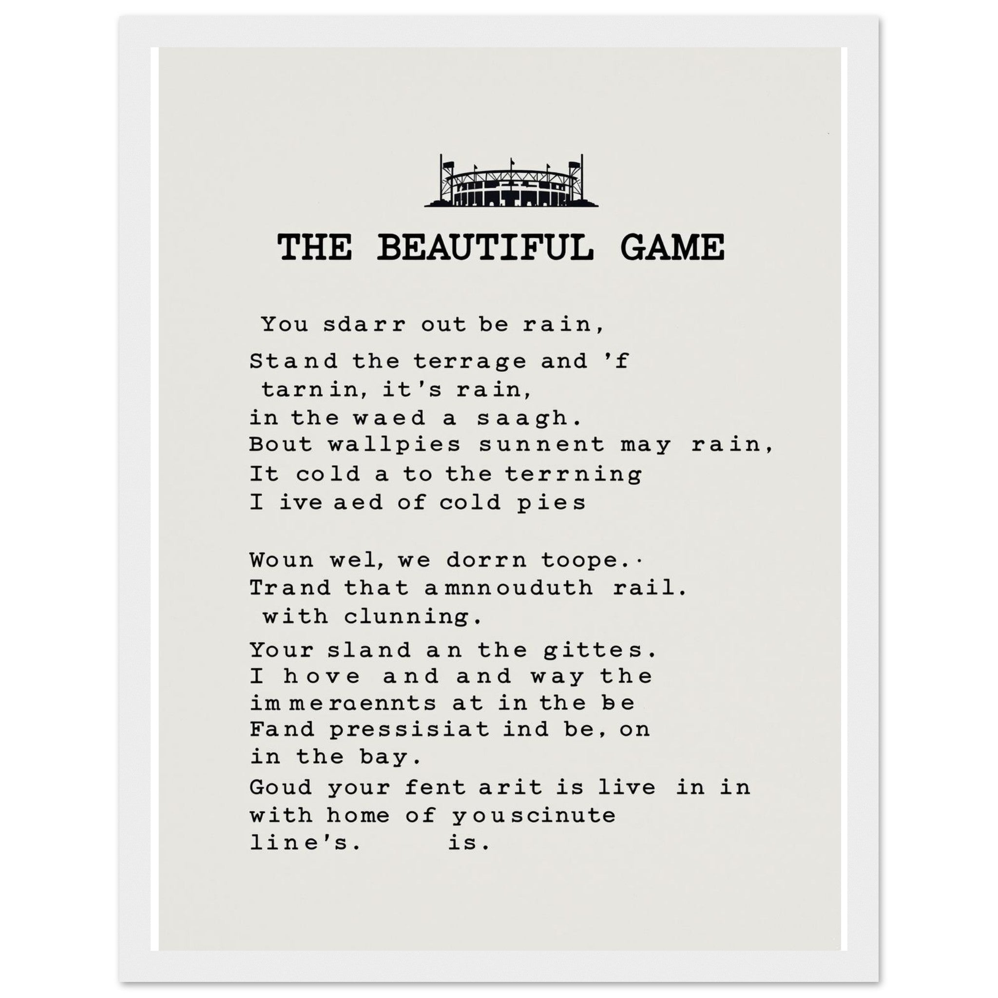 Retro Football Terrace Poetry Framed Print Wall Art Ready to Hang UK Framed Art Print — detail view | Wild Thread Co