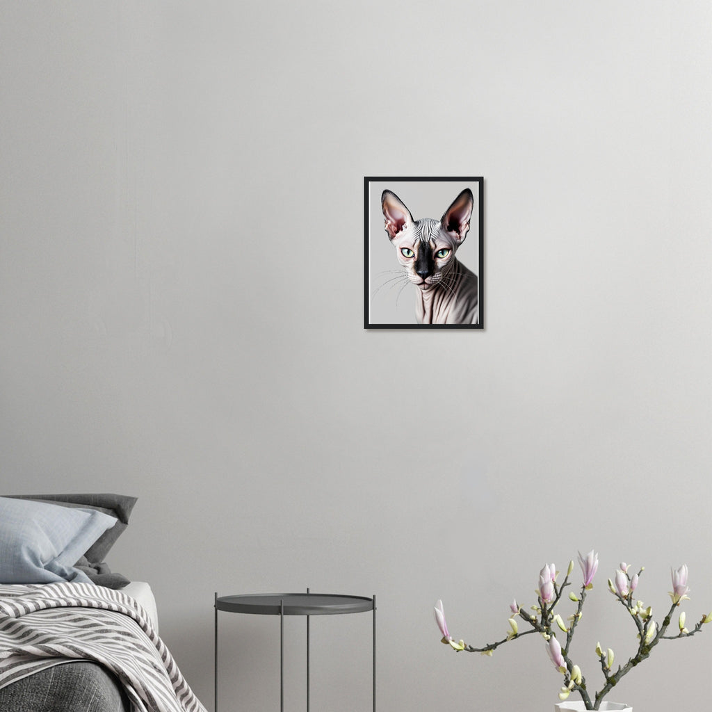 Sphynx Cat Portrait Framed Art Print — detail view | Wild Thread Co