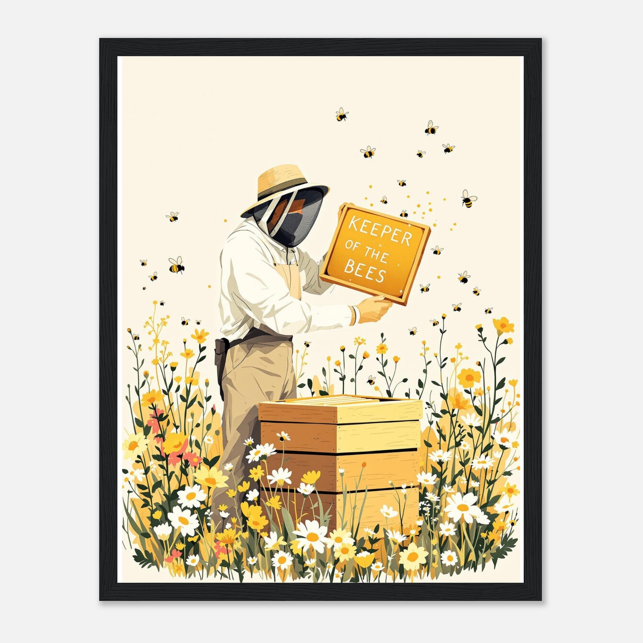 Beekeeper Meadow Hive Art Wall Art Ready to Hang UK Framed Art Print — detail view | Wild Thread Co