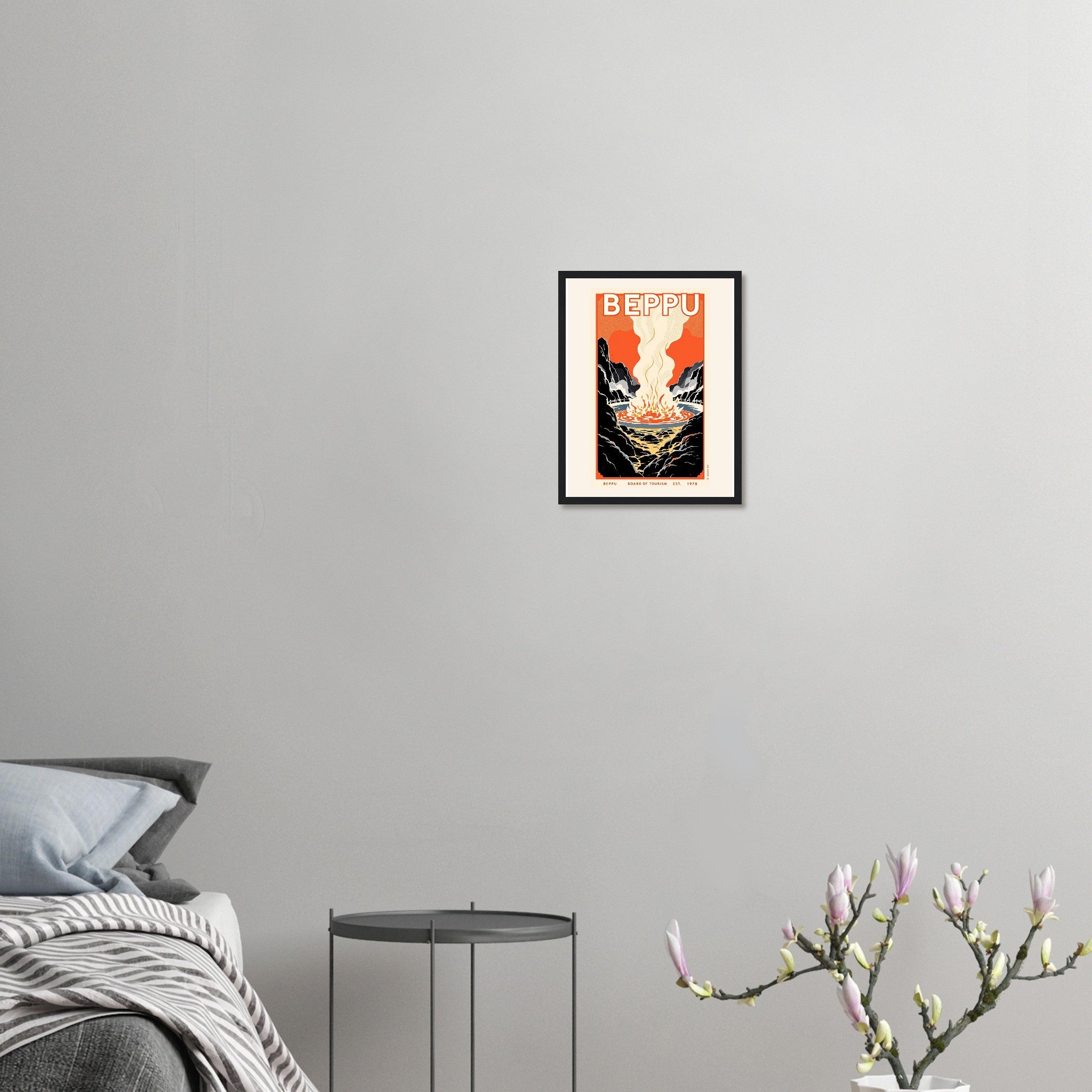 Beppu Vintage Travel Framed Print Wall Art Ready to Hang UK Framed Art Print — detail view | Wild Thread Co