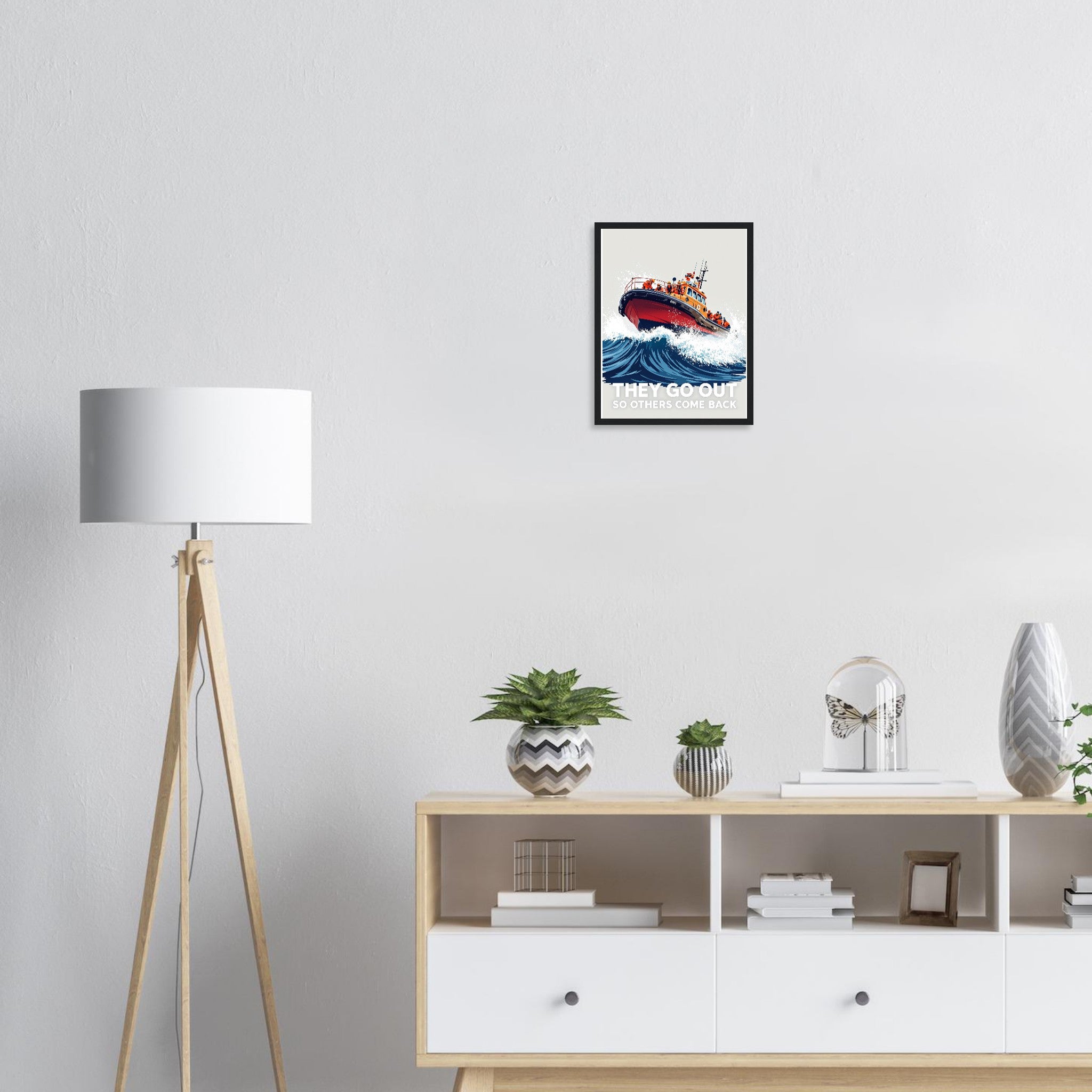 Rnli Lifeboat Launching Heavy Seas Framed Art Print — detail view | Wild Thread Co