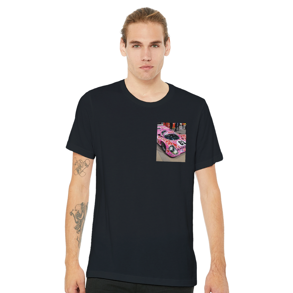 Porsche 917 Pink Pig T-Shirt — detail view | Wild Thread Co