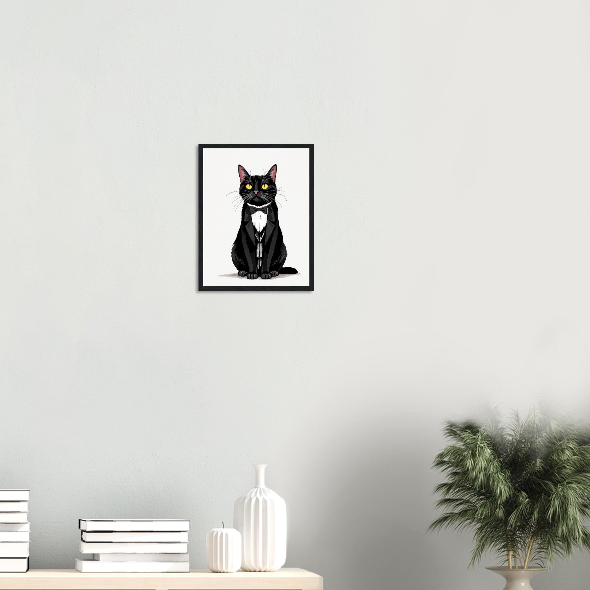 Tuxedo Cat Gentleman Framed Print Wall Art Ready to Hang UK Framed Art Print — detail view | Wild Thread Co