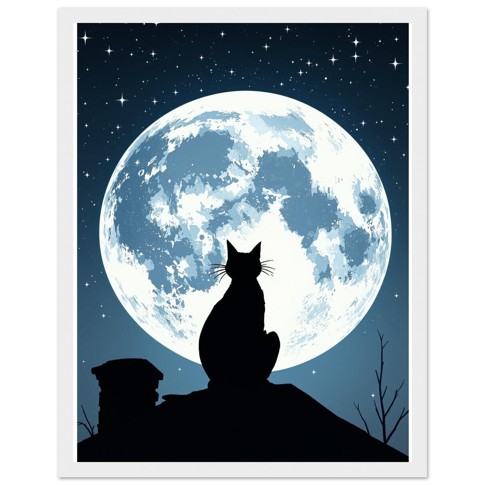 Black Cat Moonlight Art Wall Art Ready to Hang UK Framed Art Print — detail view | Wild Thread Co