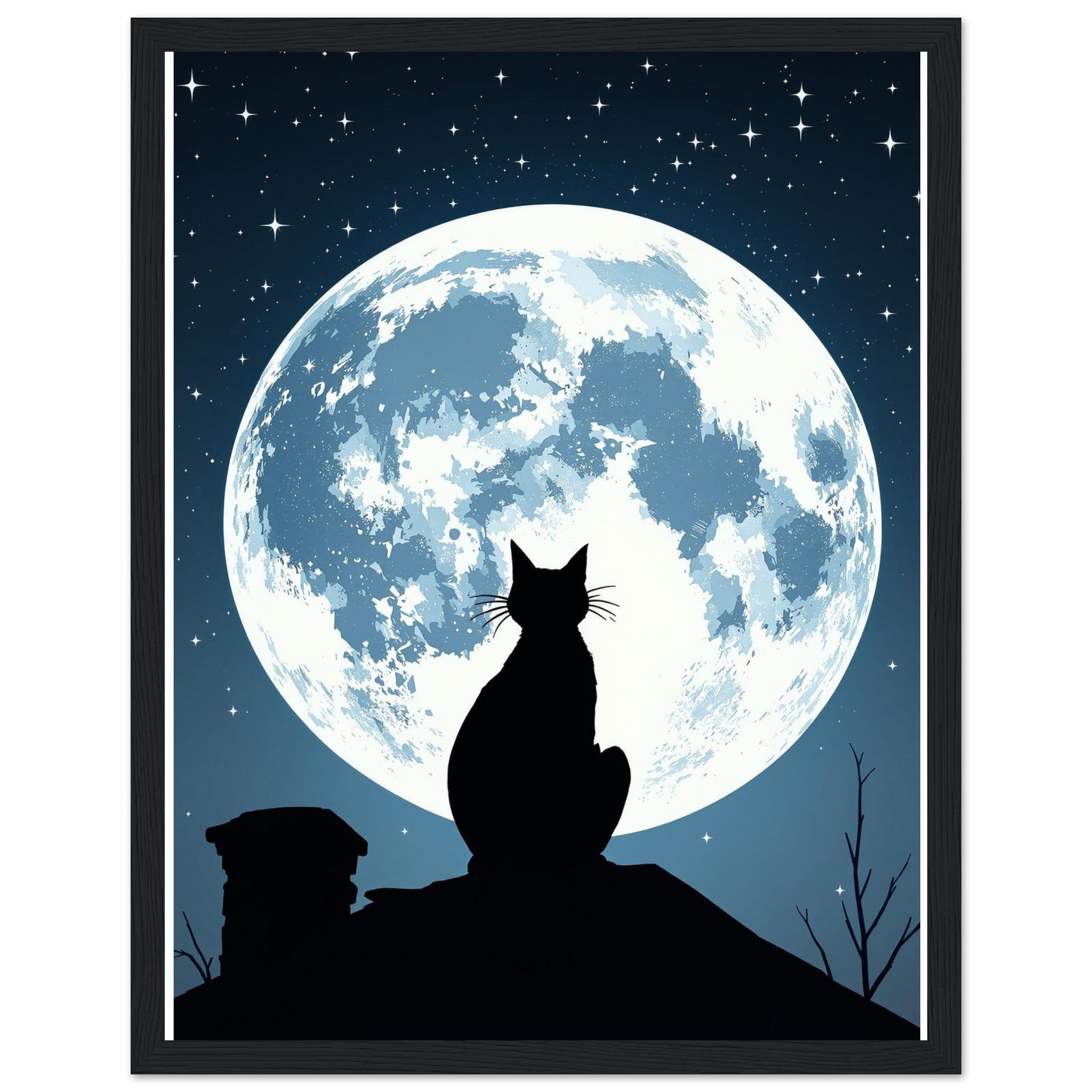 Black Cat Moonlight Art Wall Art Ready to Hang UK — Framed Art Print | Wild Thread Co UK