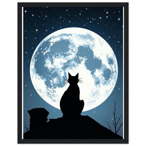 Black Cat Moonlight Art Wall Art Ready to Hang UK — Framed Art Print | Wild Thread Co UK