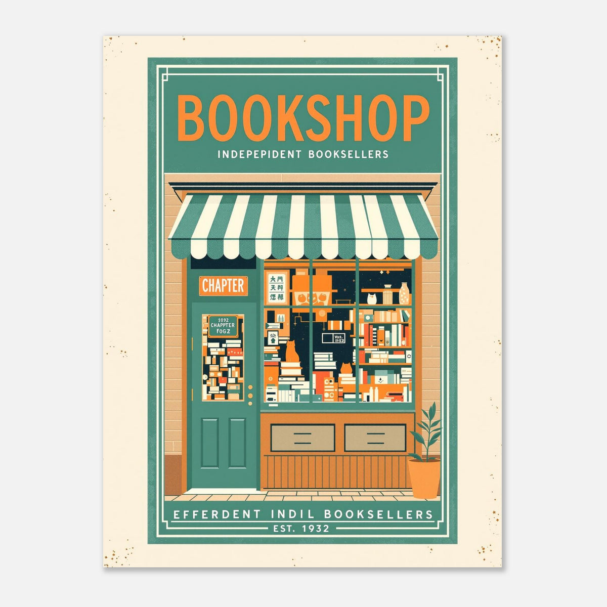 Bookshop Vintage Travel Art Wall Art UK Art Print Poster Wall Art UK UK Gift Art Print — detail view | Wild Thread Co
