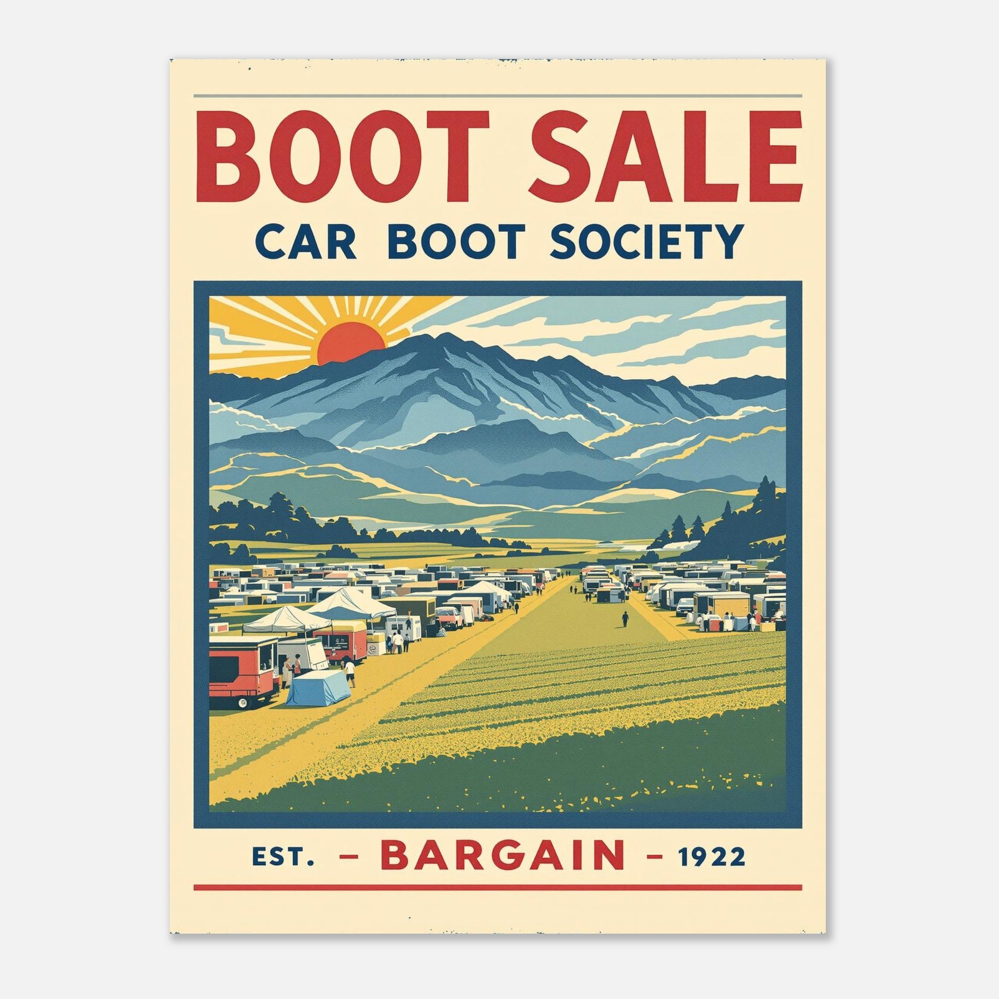Boot Sale Vintage Travel Art Wall Art UK Art Print Poster Wall Art UK UK Gift Art Print — detail view | Wild Thread Co