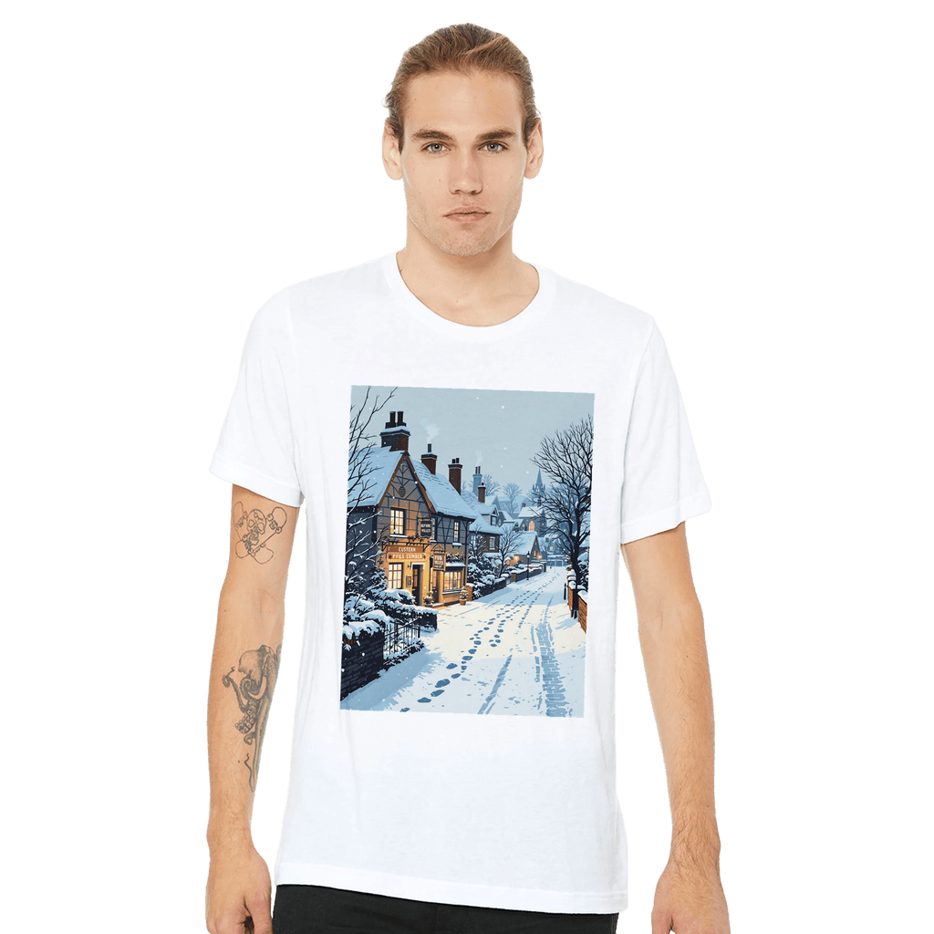 British Winter Village Pub Snowfall T-Shirt | UK Winter Gift - Wild Thread Co