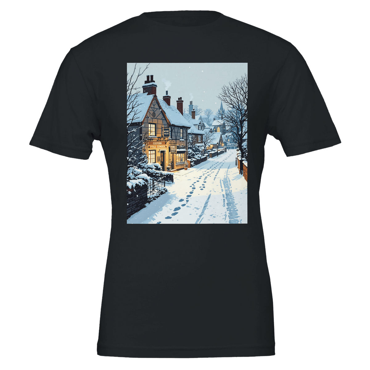 British Winter Village Pub Snowfall T-Shirt | UK Winter Gift - Wild Thread Co
