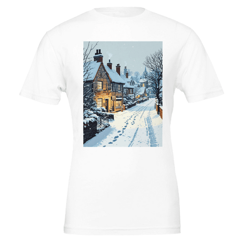 British Winter Village Pub Snowfall T-Shirt | UK Winter Gift - Wild Thread Co