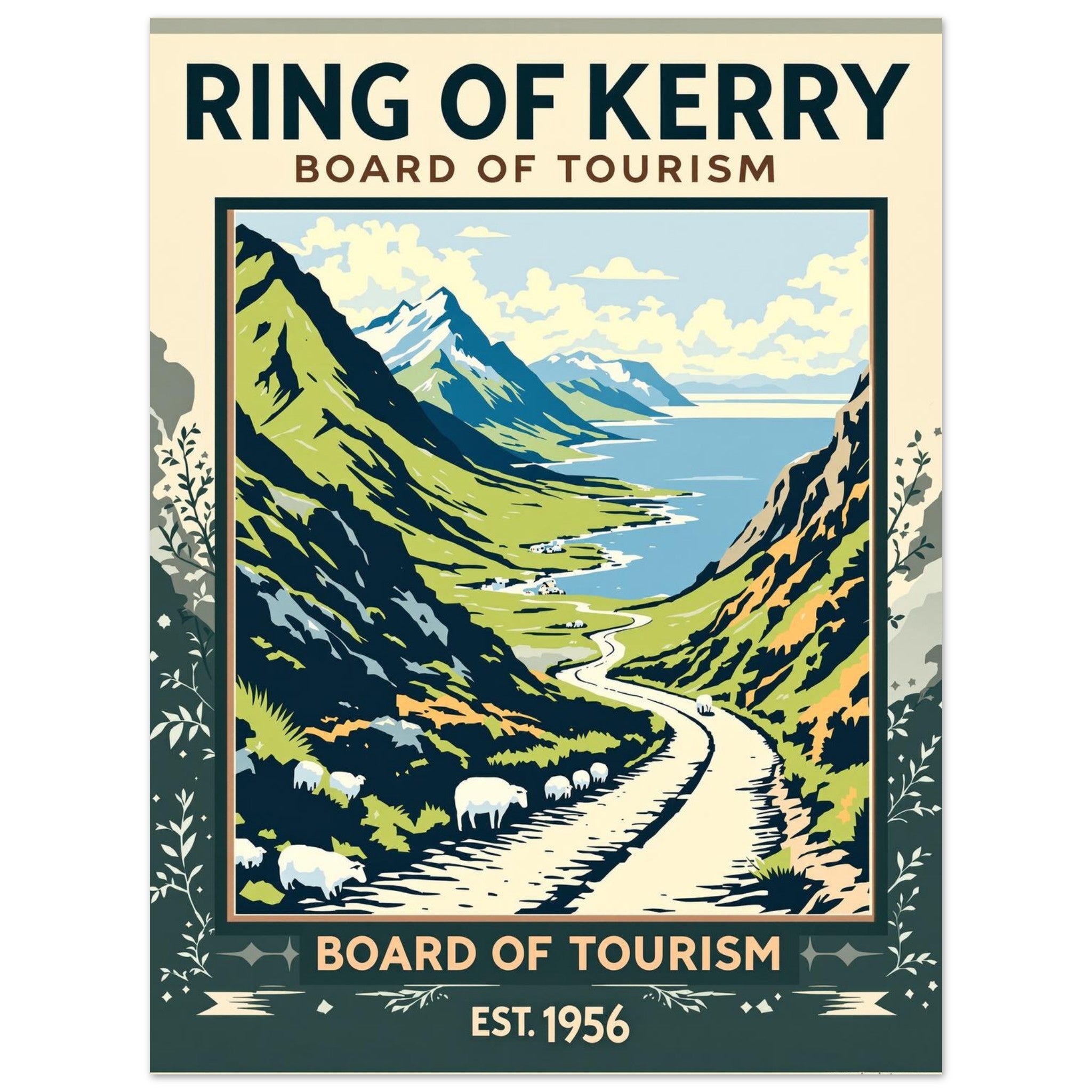 Ring Of Kerry Vintage Travel Poster Art Print — detail view | Wild Thread Co