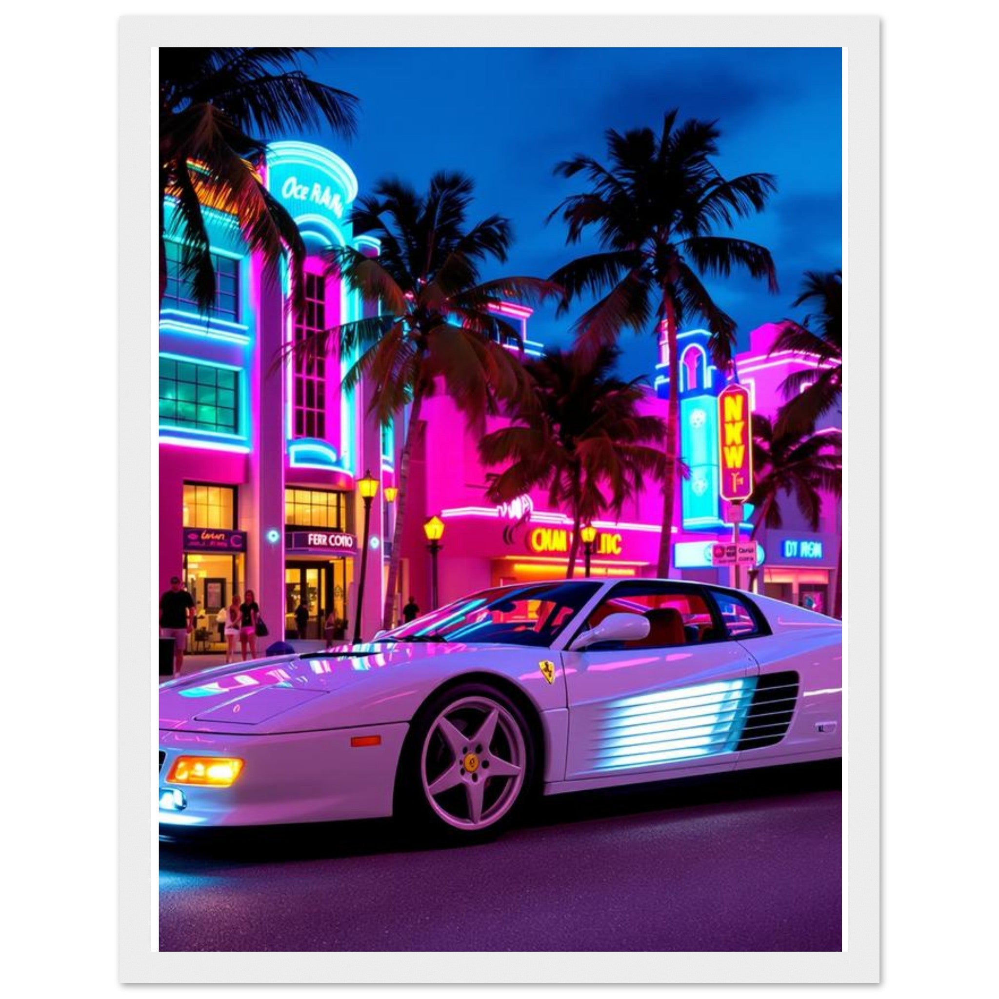 Ferrari Testarossa Miami Framed Art Print — detail view | Wild Thread Co
