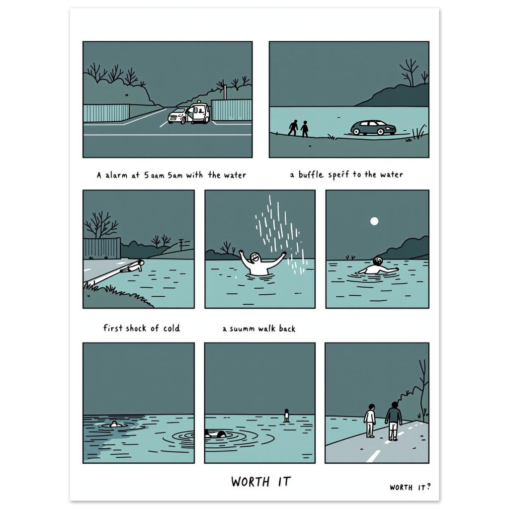 Wild Swimming Morning Ritual Comic Strip Art Print Poster Wall Art UK UK Gift Art Print — detail view | Wild Thread Co