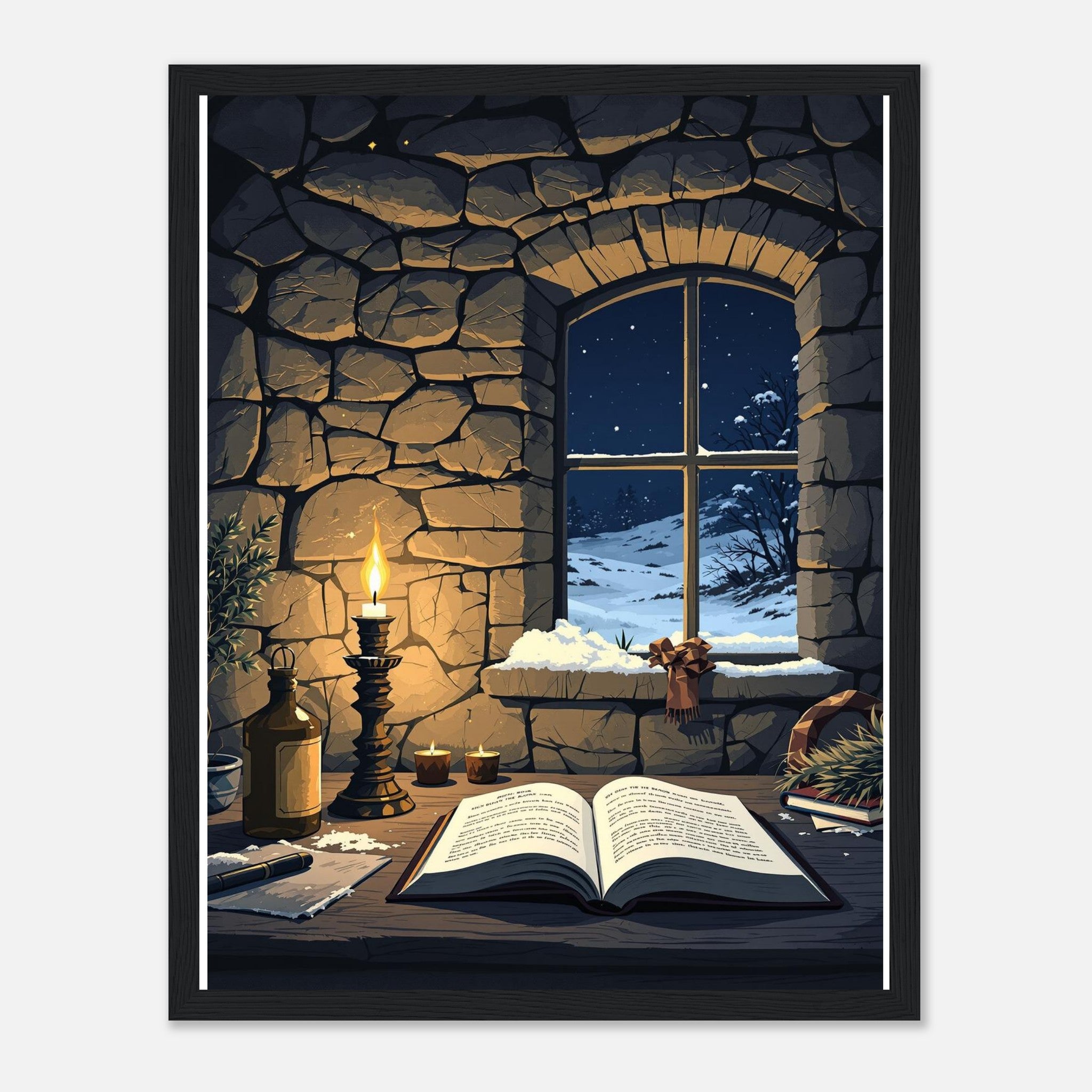 Bothy Interior Candlelight Art Framed Print Wall Art Ready to Hang UK UK Gift Framed Art Print — detail view | Wild Thread Co