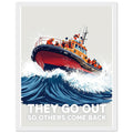 Rnli Lifeboat Launching Heavy Seas Framed Art Print — detail view | Wild Thread Co