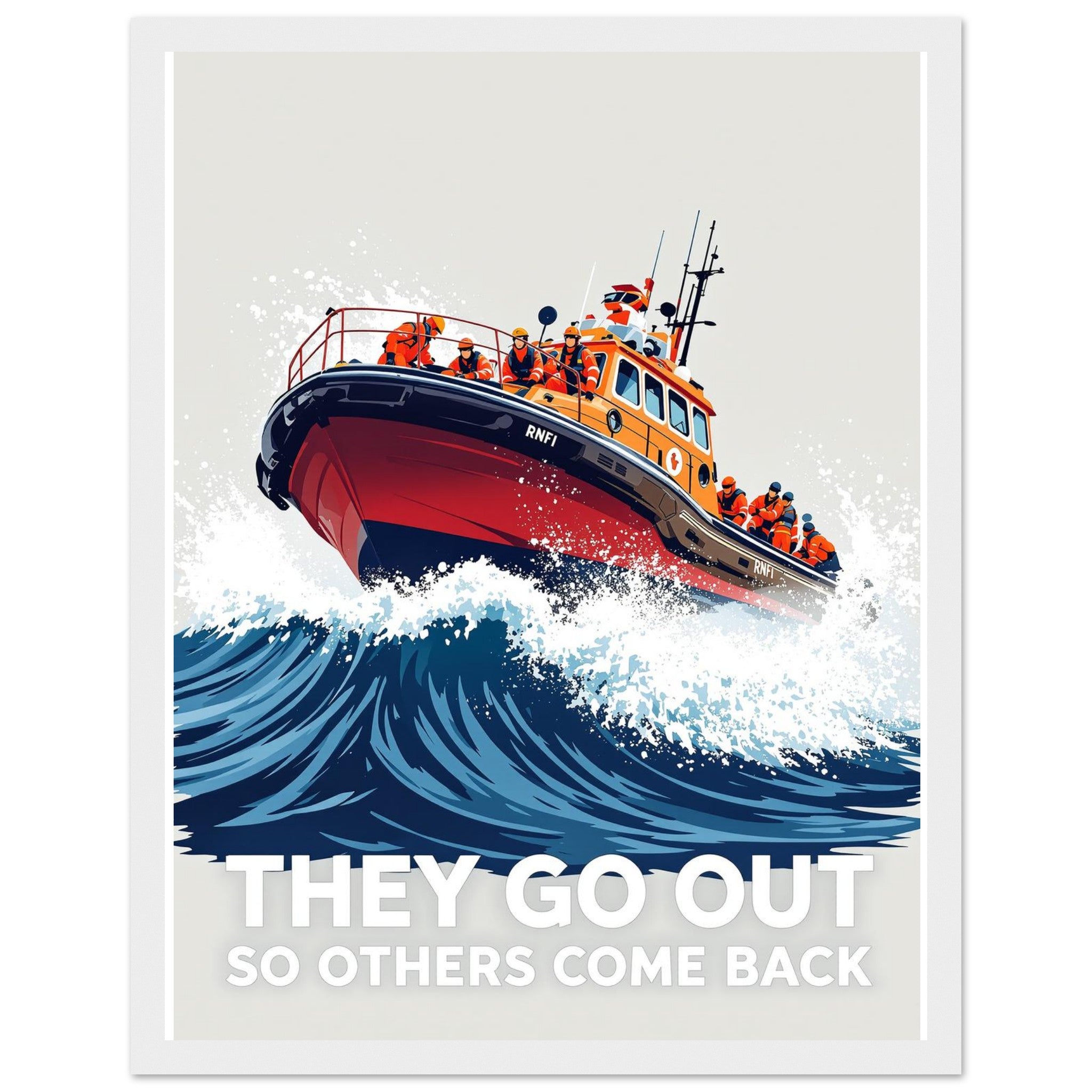Rnli Lifeboat Launching Heavy Seas Framed Art Print — detail view | Wild Thread Co