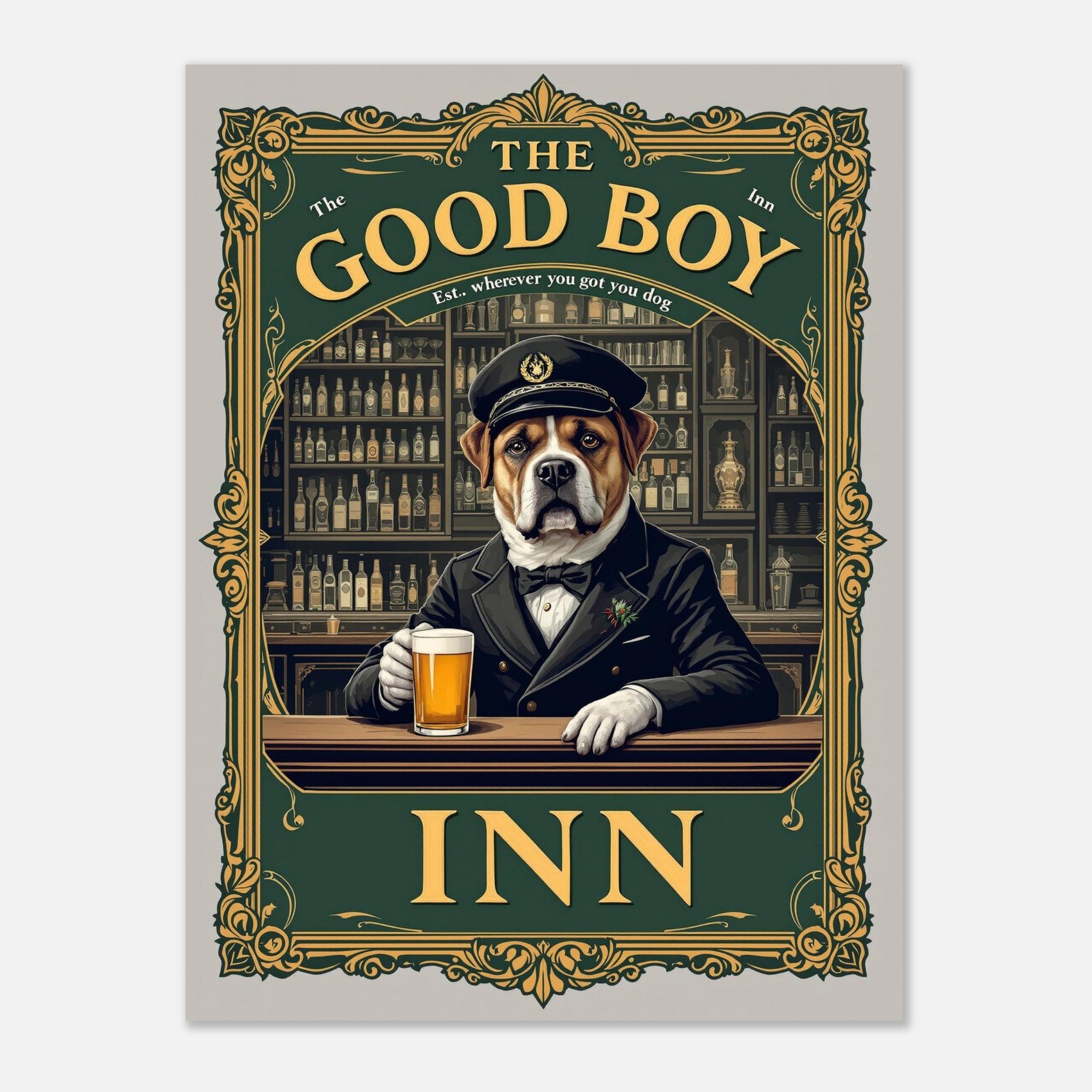 The Good Boy Inn Pub Sign Dog Dad Gift A1 UK Art Print Art Print — detail view | Wild Thread Co