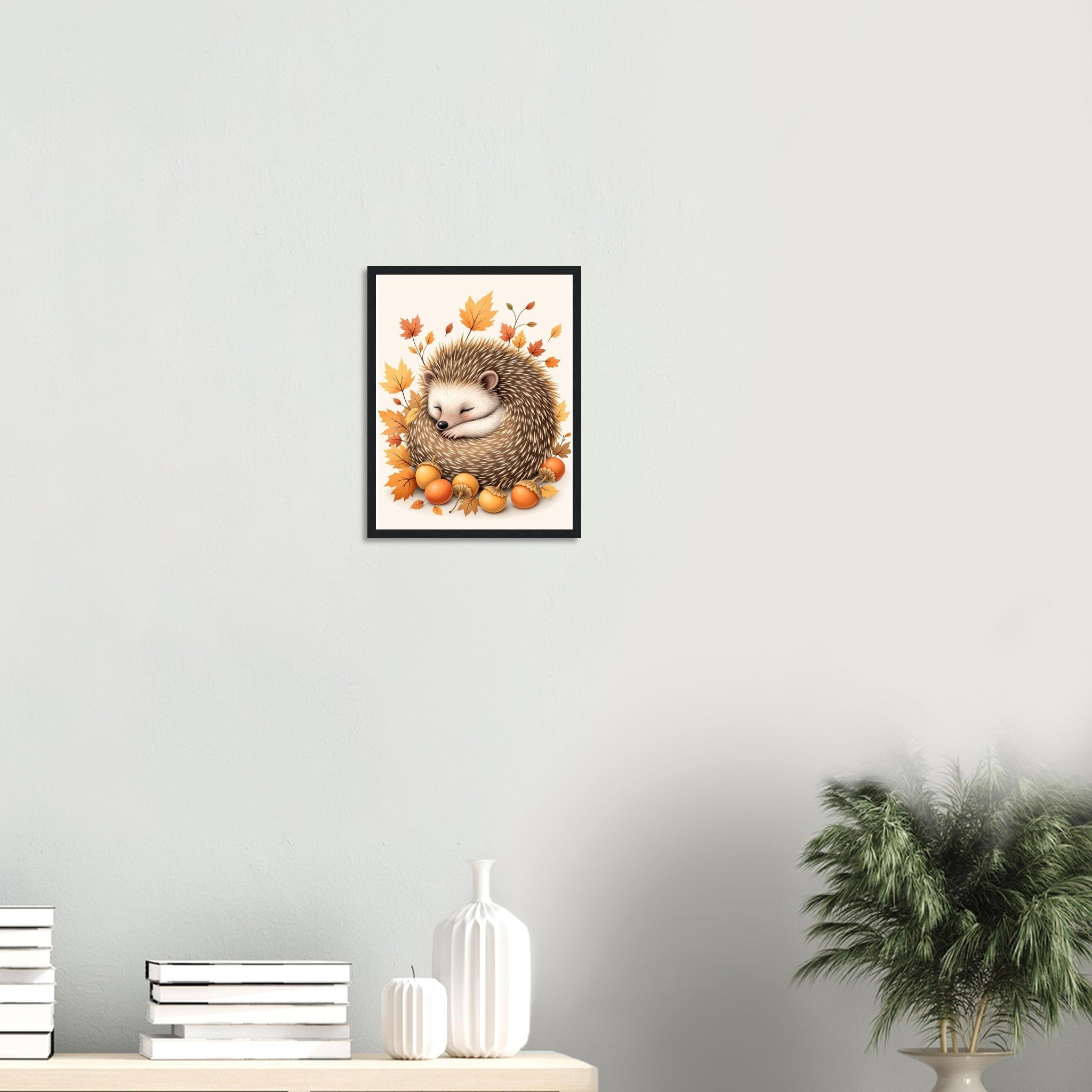 Hedgehog Autumn Framed Print Wall Art Ready to Hang UK Framed Art Print — detail view | Wild Thread Co