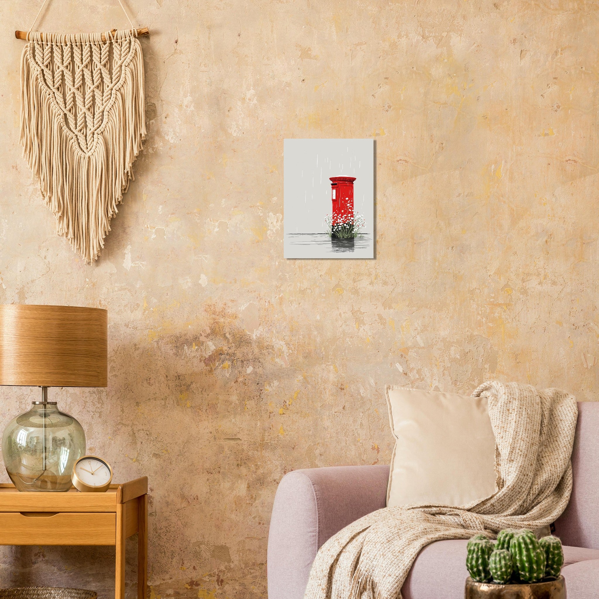 Red Postbox in Rain British Icon A1 Art UK Art Print Poster Wall Art UK UK Gift Art Print — detail view | Wild Thread Co