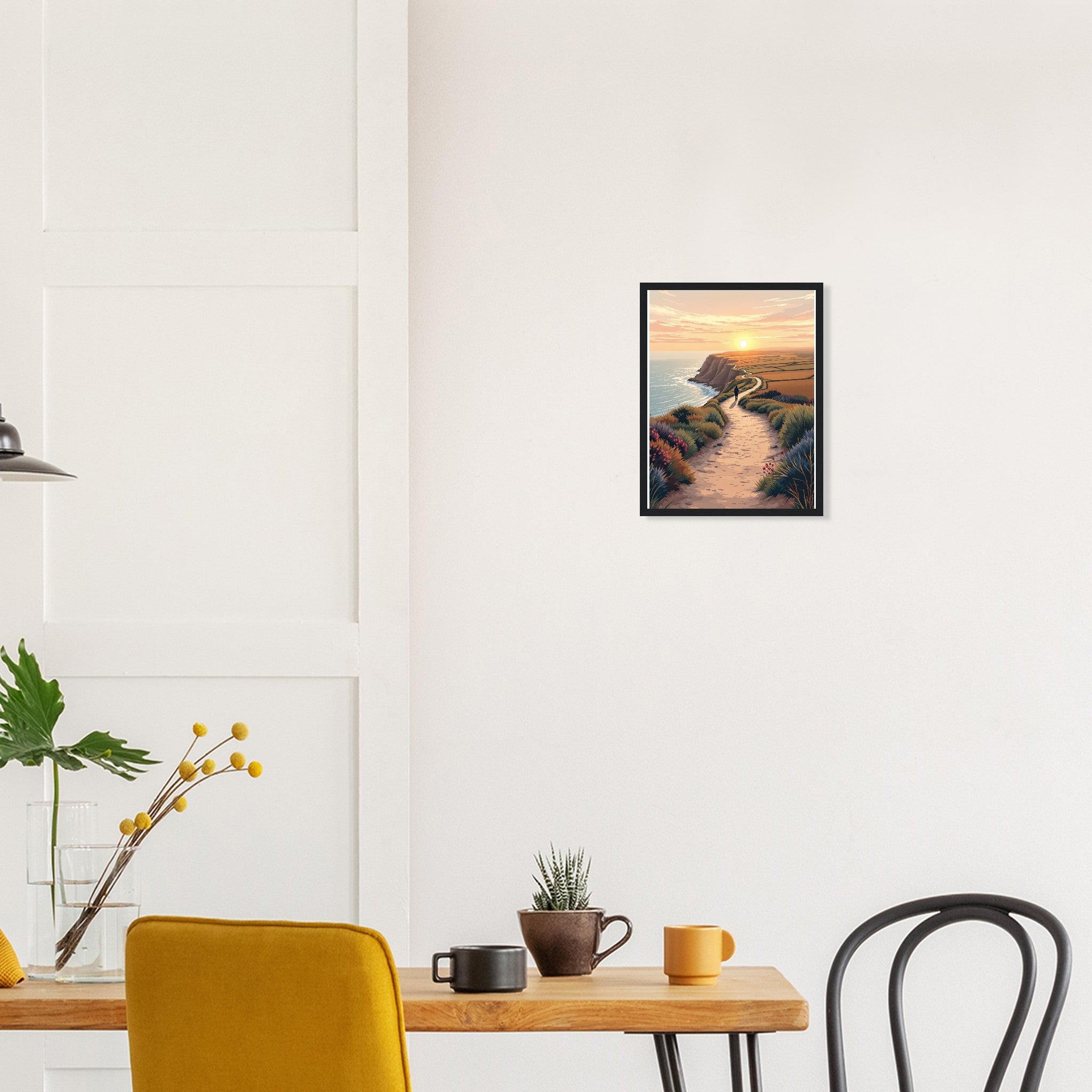 Coastal Path Dawn Solo Walker Framed Print — Framed Art Print | Wild Thread Co