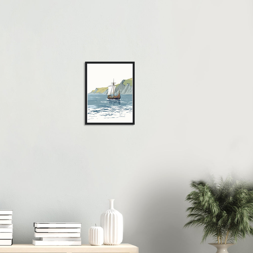 Viking Longship Approaching Britain Framed Art Print — detail view | Wild Thread Co