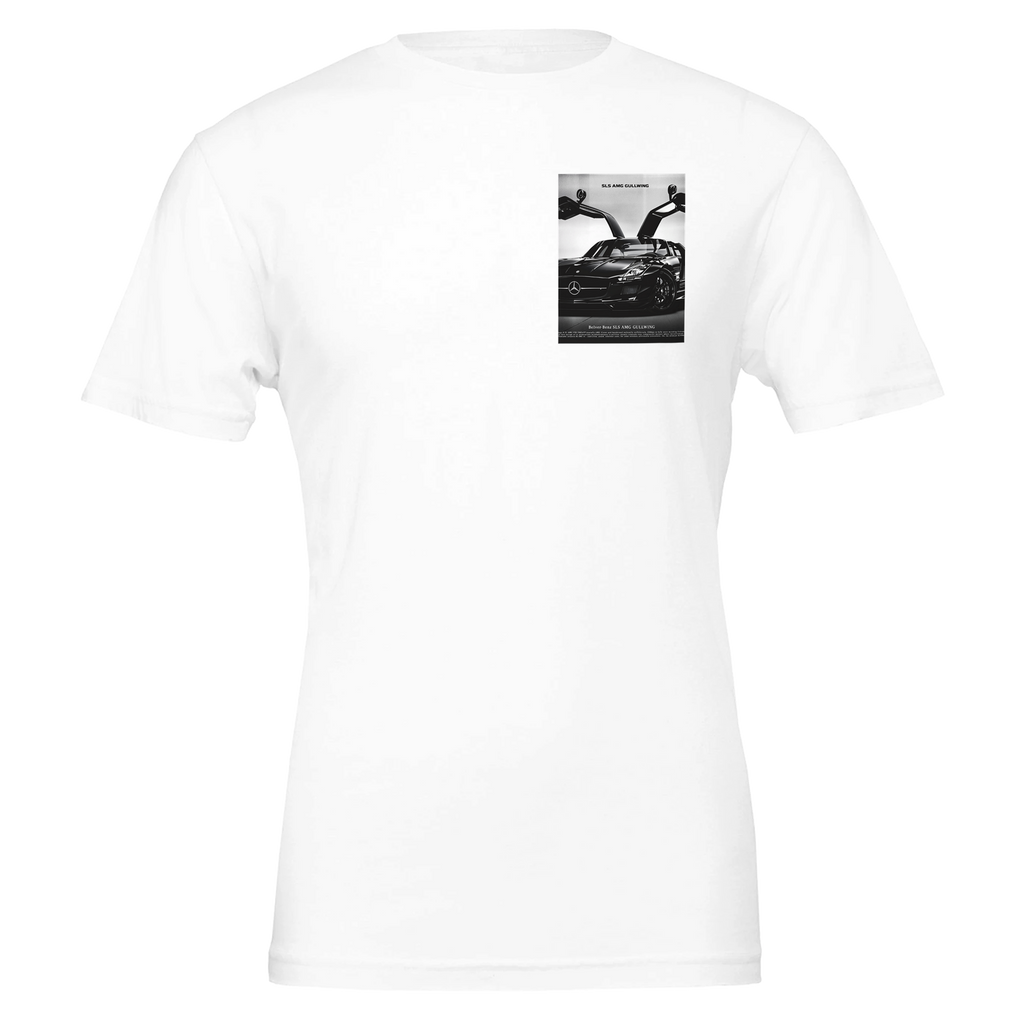 Mercedes Sls Amg Gullwing Black Drama T-Shirt Unisex Cotton Tee UK T-Shirt — detail view | Wild Thread Co