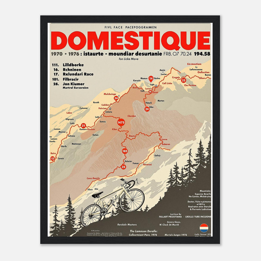 Retro Cycling Domestique Framed Print Wall Art Ready to Hang UK Framed Art Print — detail view | Wild Thread Co
