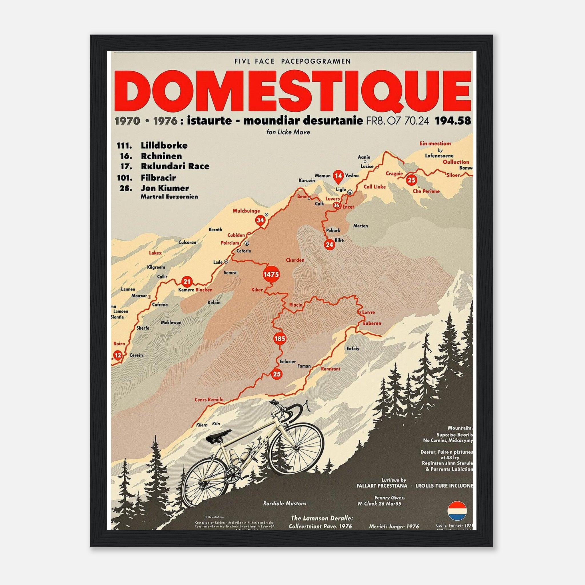 Retro Cycling Domestique Framed Print Wall Art Ready to Hang UK Framed Art Print — detail view | Wild Thread Co