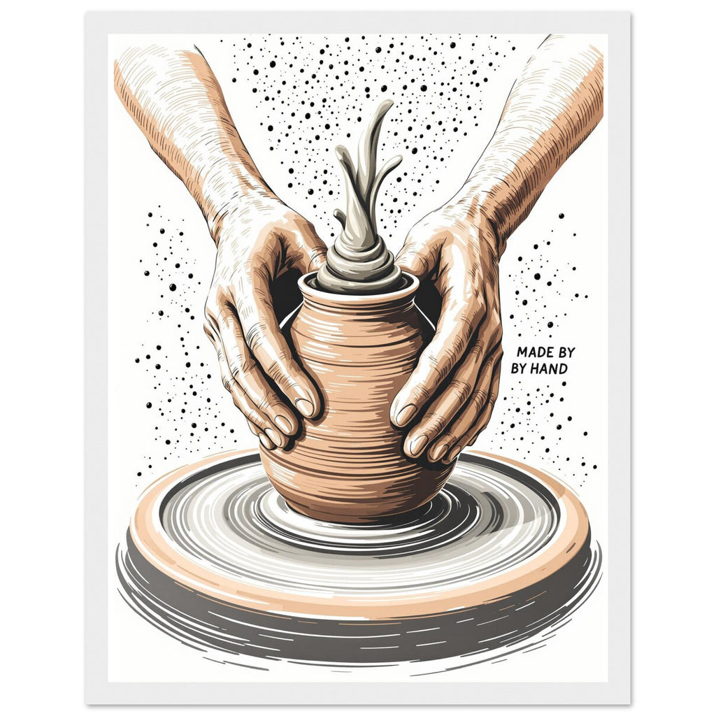 Potter Wheel Clay Hands Framed Print Wall Art Ready to Hang UK Framed Art Print — detail view | Wild Thread Co