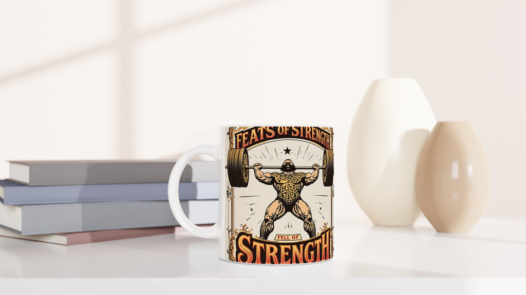 Retro Weightlifting Strongman Mug — detail view | Wild Thread Co