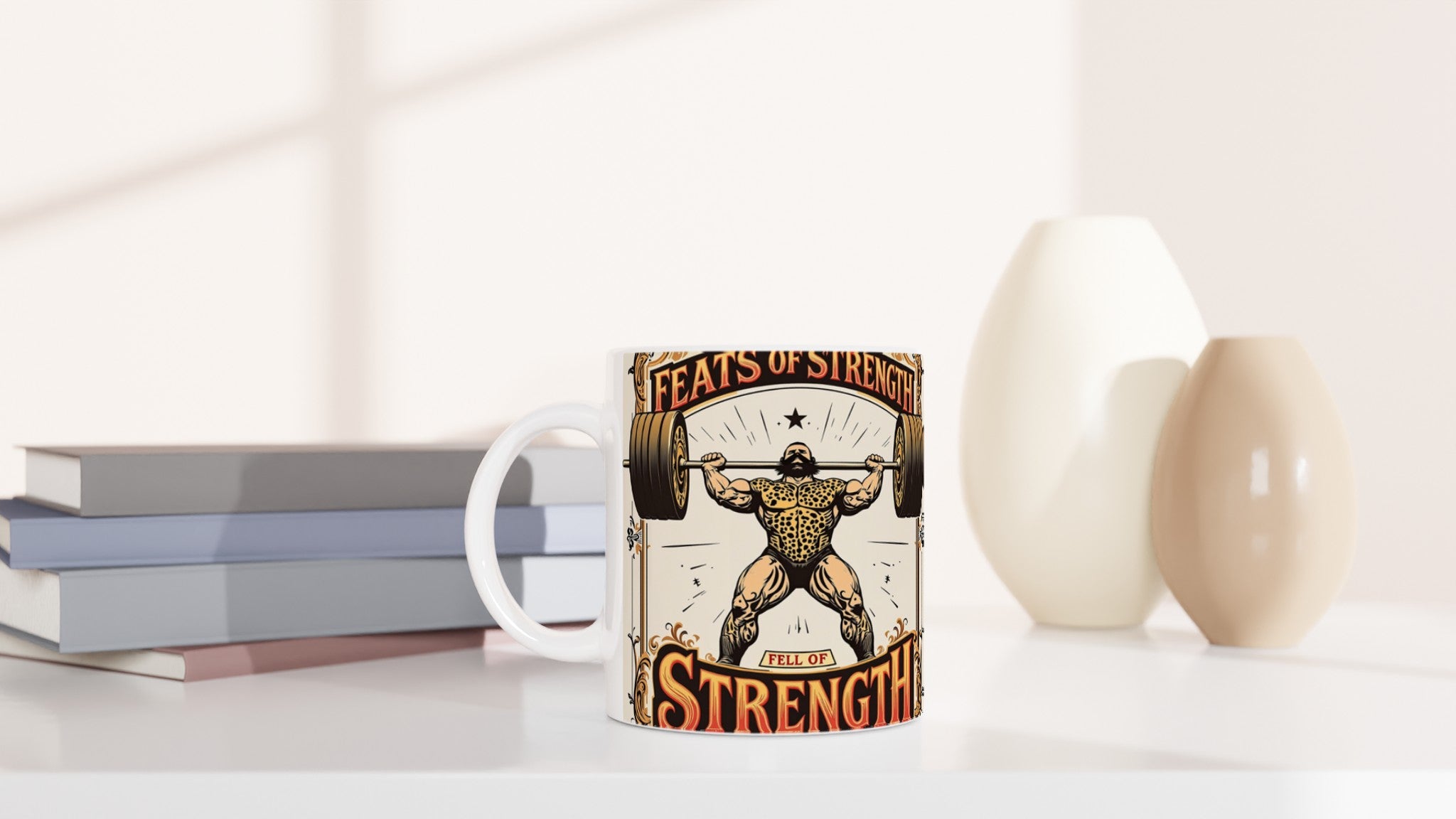 Retro Weightlifting Strongman Mug — detail view | Wild Thread Co