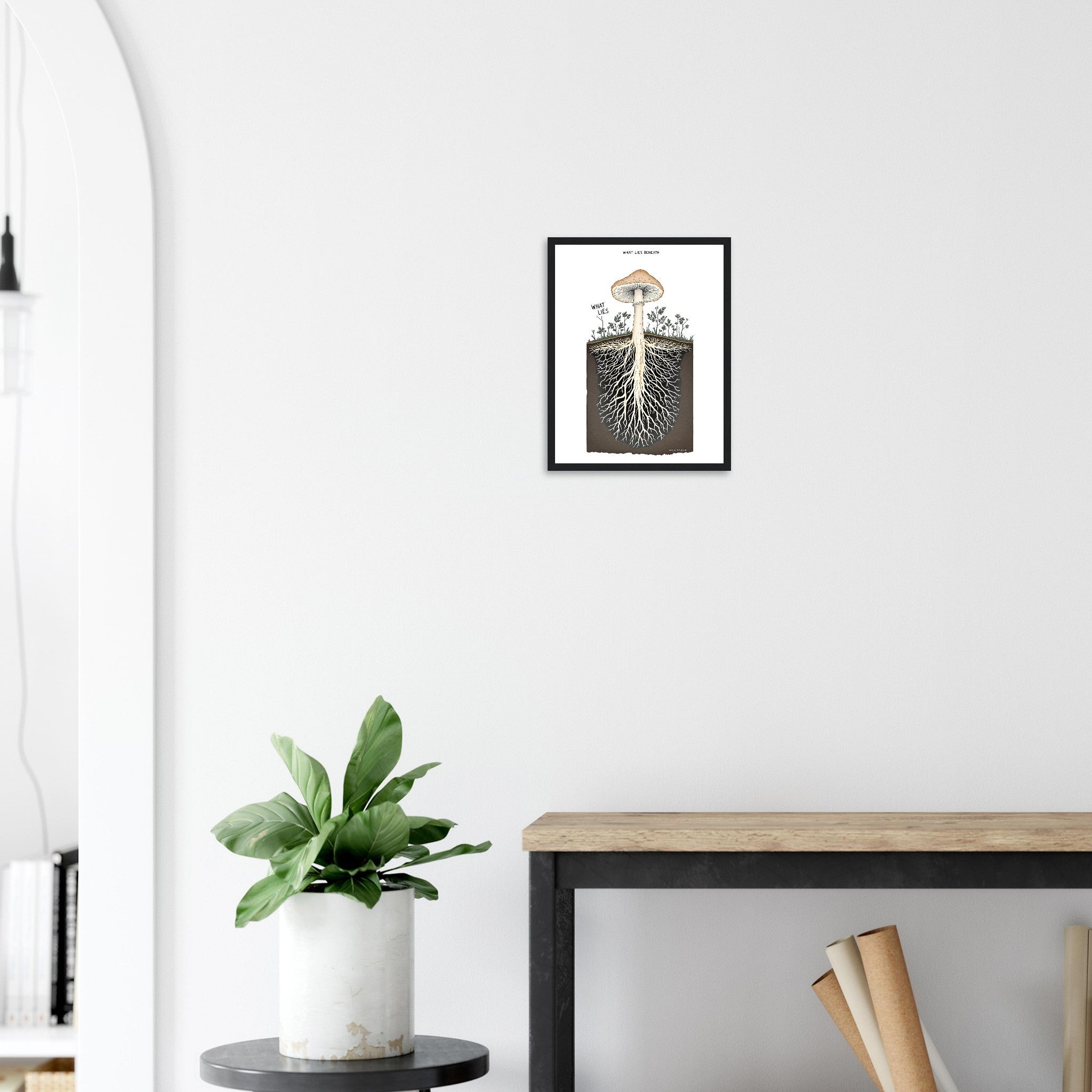Mycelium Network Cross-section Framed Print Wall Art Ready to Hang UK UK Gift Framed Art Print — detail view | Wild Thread Co